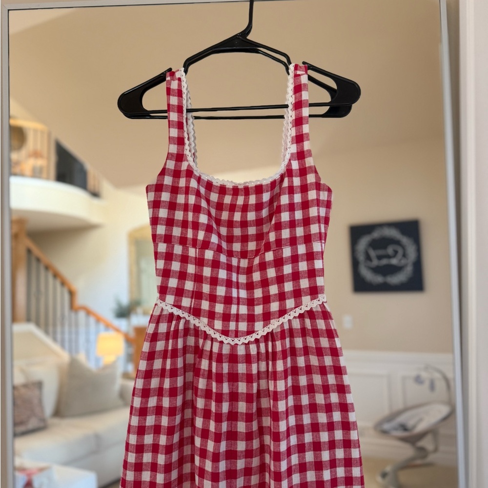 Wayf Red and White Pleated Sundress Midi - Picture 3 of 3